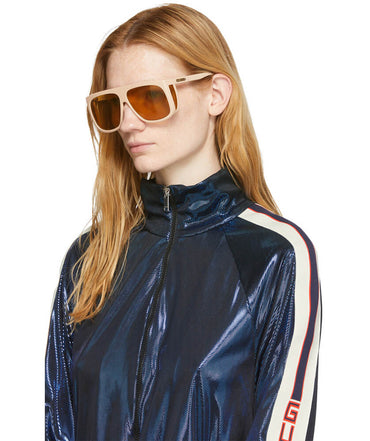 Gucci Beige Thick Acetate Shield Sunglasses